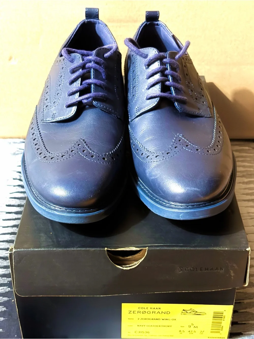 Cole Haan ZERØGRAND Wingtip Oxford - Navy Leather Men’s Sz. 9